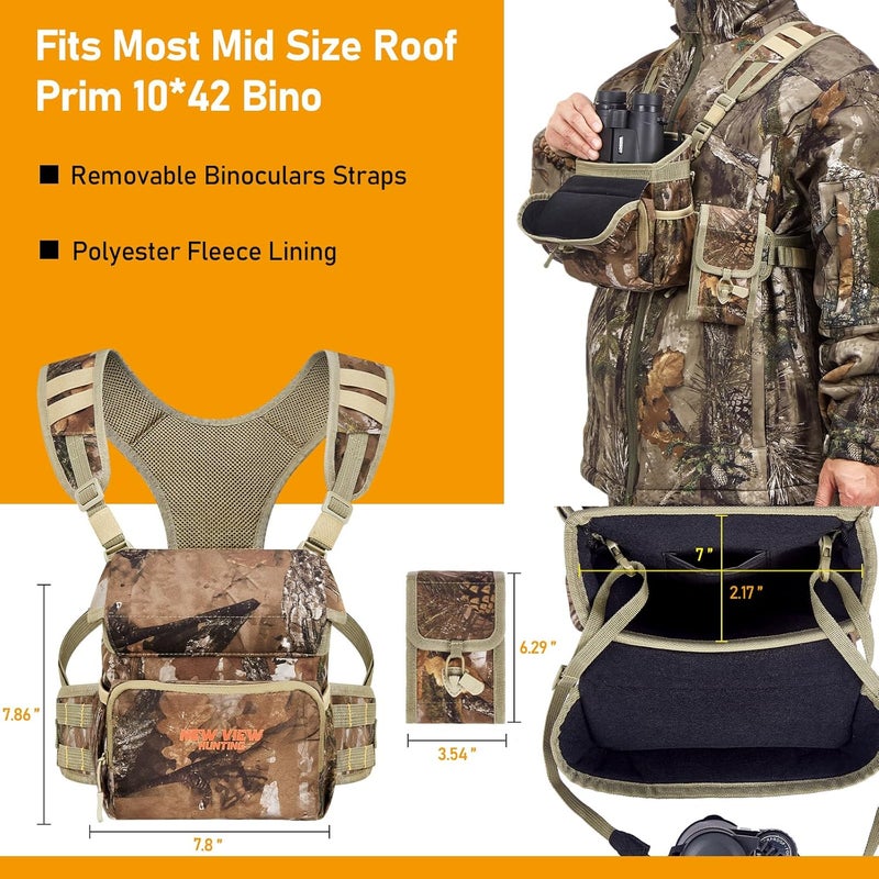 NEW VIEW Binocular Harness Chest Pack, Bino Case with Rangefinder Pouch and Rain Cover, Silent Chest Rig with 8 Pockets for Hunting, Hiking, Bird Watching - Image 5